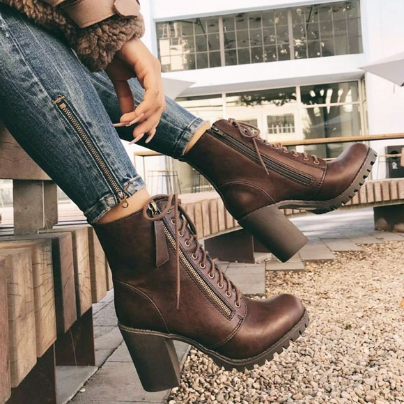 Soda Shoes - HPx2💃 New Lace Up Combat Ankle Booties Boots Chunky High Heel Lug Sole Platform